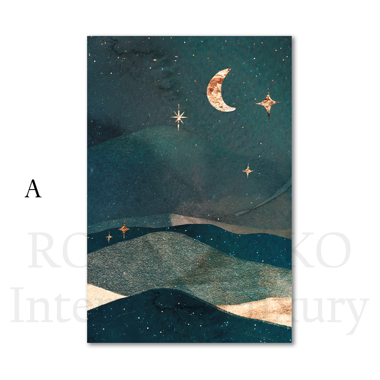 ディープブルーの星空と月夜のイラストアート｜キャンバスアート[f838]の画像