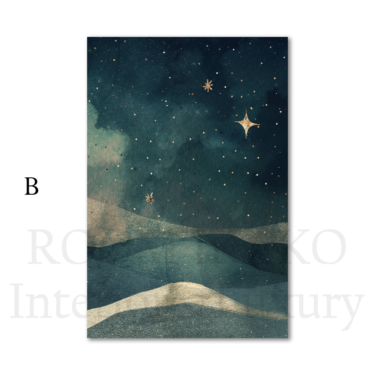 ディープブルーの星空と月夜のイラストアート｜キャンバスアート[f838]の画像