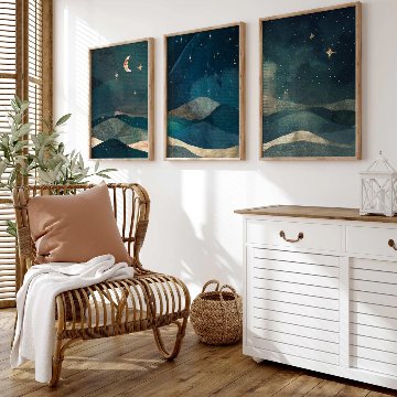 【国内配送・送料無料】夜空・星空・月夜×ディープブルーの空×キャンバスアート×アートポスター【1~3営業日で出荷】[f838]の画像