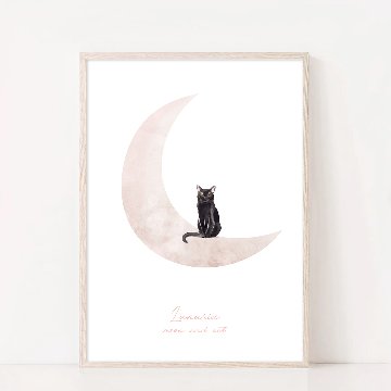 【国内配送・送料無料】ピンクムーン＆黒猫×月×キャンバスアート×アートポスター【1~3営業日で出荷】[f839]の画像