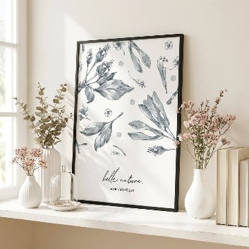 ブルーグレーのボタニカルイラストアート｜キャンバスアート[f840]の画像