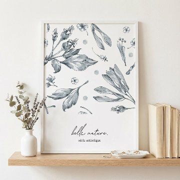 ブルーグレーのボタニカルイラストアート｜キャンバスアート[f840]の画像