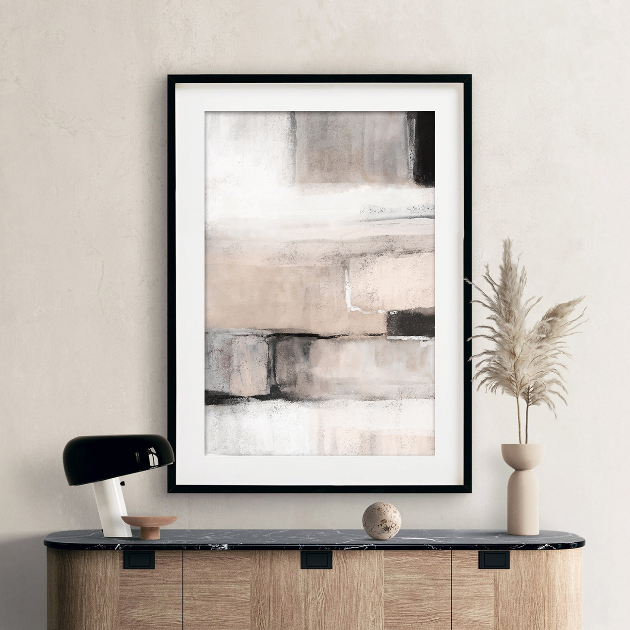 【国内配送・送料無料】ピンク抽象×ベージュブラック・デザイン×キャンバスアート×アートポスター【1~3営業日で出荷】[f843]の画像