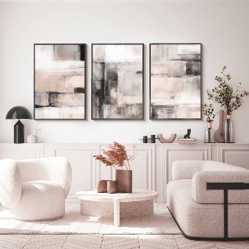 【国内配送・送料無料】ピンク抽象×ベージュブラック・デザイン×キャンバスアート×アートポスター【1~3営業日で出荷】[f843]の画像