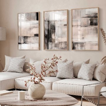 【国内配送・送料無料】ピンク抽象×ベージュブラック・デザイン×キャンバスアート×アートポスター【1~3営業日で出荷】[f843]の画像