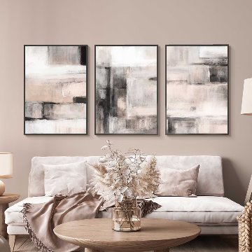 【国内配送・送料無料】ピンク抽象×ベージュブラック・デザイン×キャンバスアート×アートポスター【1~3営業日で出荷】[f843]の画像