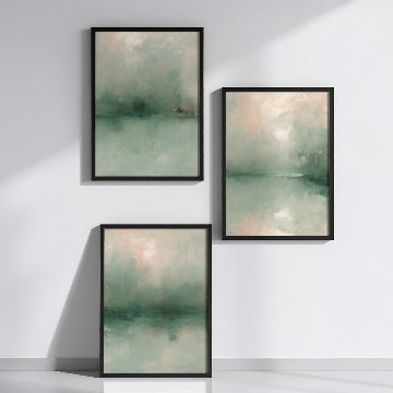 【国内配送・送料無料】グリーン抽象デザイン×キャンバスアート×アートポスター【1~3営業日で出荷】[f845]の画像