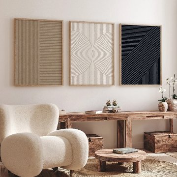 【国内配送・送料無料】ホワイトベージュライン抽象画キャンバスアート×アートポスター【1~3営業日で出荷】[f848]の画像