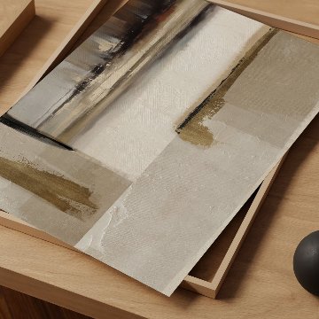ベージュ×ダークブラウンの筆跡抽象キャンバスアート[f849]の画像