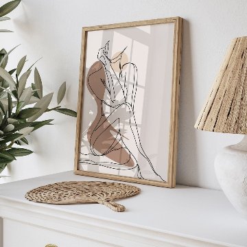 【国内配送・送料無料】女性ラインアート×ベージュブラウン×キャンバスアート×アートポスター【1~3営業日で出荷】[f853]の画像