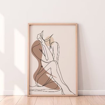 【国内配送・送料無料】女性ラインアート×ベージュブラウン×キャンバスアート×アートポスター【1~3営業日で出荷】[f853]の画像