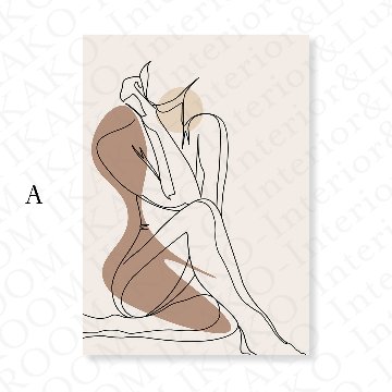 【国内配送・送料無料】女性ラインアート×ベージュブラウン×キャンバスアート×アートポスター【1~3営業日で出荷】[f853]の画像