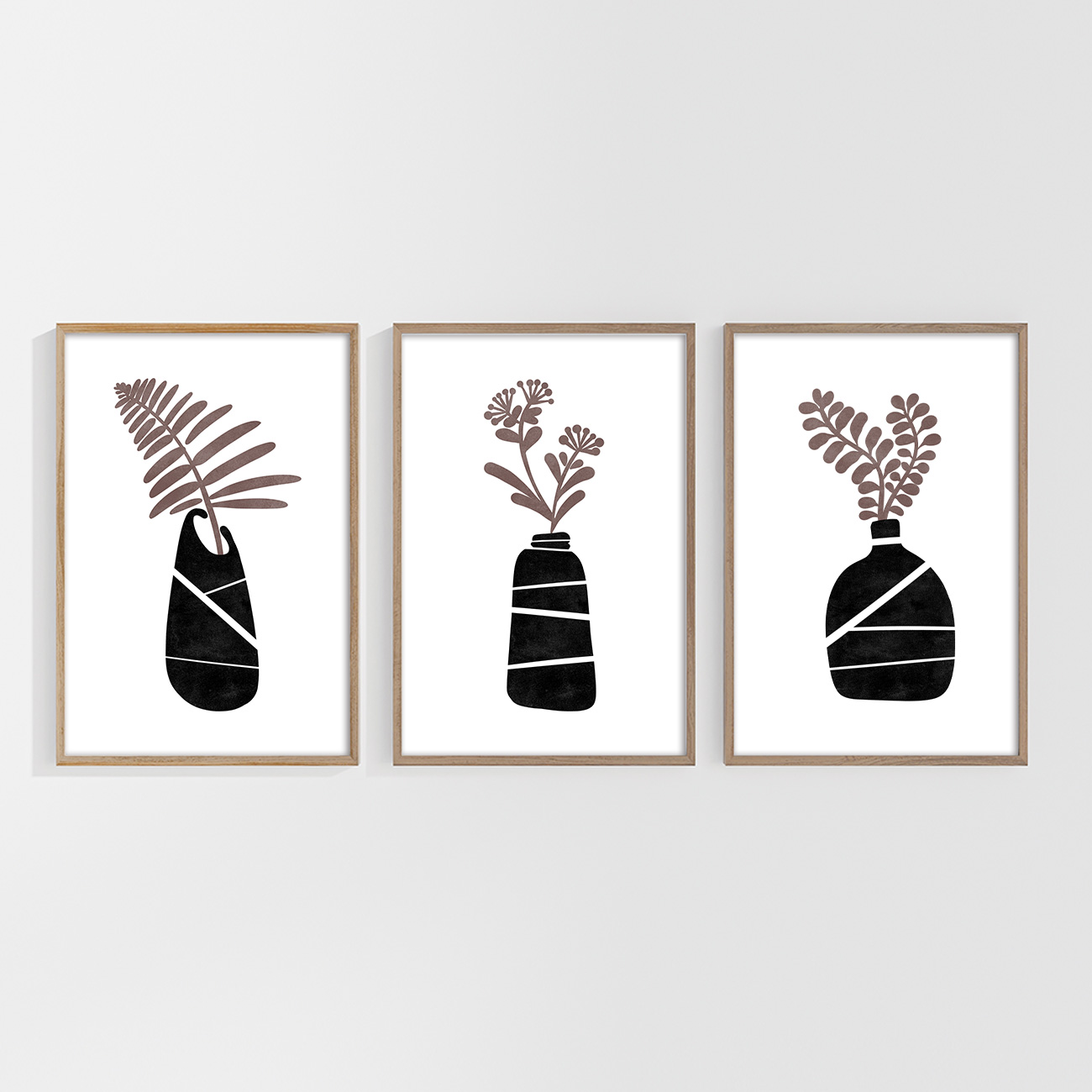 【国内配送・送料無料】花瓶×植物シルエットイラスト×ブラックブラウン×キャンバスアート×アートポスター【1~3営業日で出荷】[f855]の画像