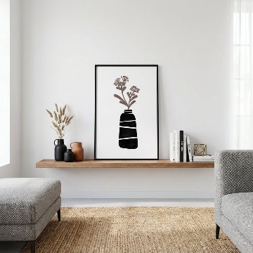 【国内配送・送料無料】花瓶×植物シルエットイラスト×ブラックブラウン×キャンバスアート×アートポスター【1~3営業日で出荷】[f855]の画像