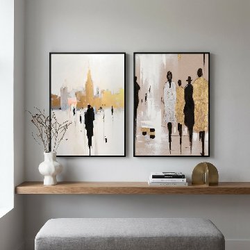 【国内配送・送料無料】抽象画×街並み×イギリスストリートアート×人影×シルエットイラスト×キャンバスアート×アートポスター【1~3営業日で出荷】[f856]の画像