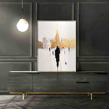 【国内配送・送料無料】抽象画×街並み×イギリスストリートアート×人影×シルエットイラスト×キャンバスアート×アートポスター【1~3営業日で出荷】[f856]の画像