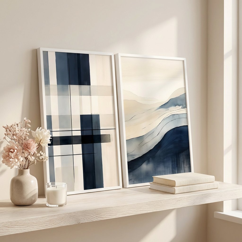 【国内配送・送料無料】ブルー×ホワイト抽象デザイン・水彩×キャンバスアート×アートポスター【1~3営業日で出荷】[f860]の画像