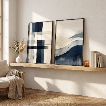 ネイビー×ライトブルーの流線抽象キャンバスアート[f860]の画像