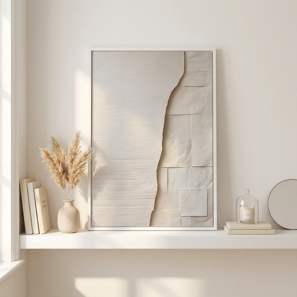 【国内配送・送料無料】ペーパーアート×ホワイトベージュ×キャンバスアート×アートポスター【1~3営業日で出荷】[f861]の画像