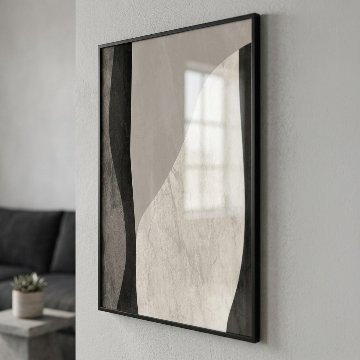 ブラック×グレーのオーガニックカラー抽象キャンバスアート[f866]の画像