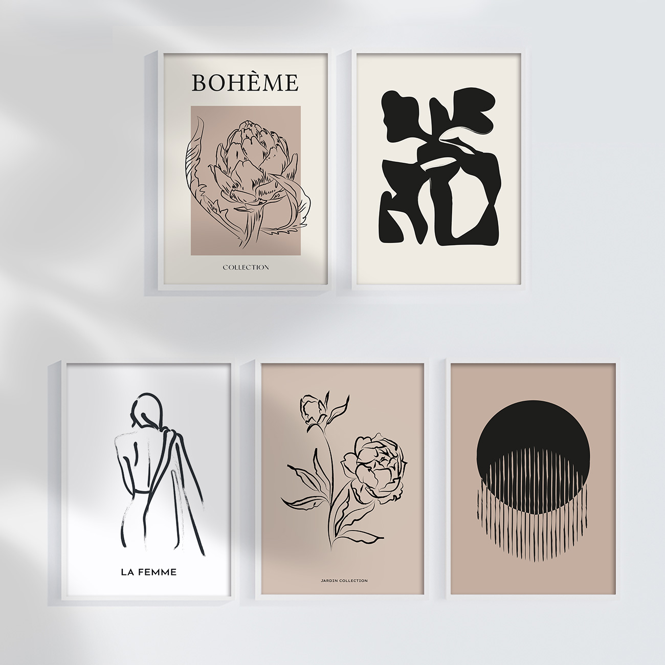 ［BOTANIQUE：B］ベージュの花と人物ライン抽象キャンバスアート[f870]の画像