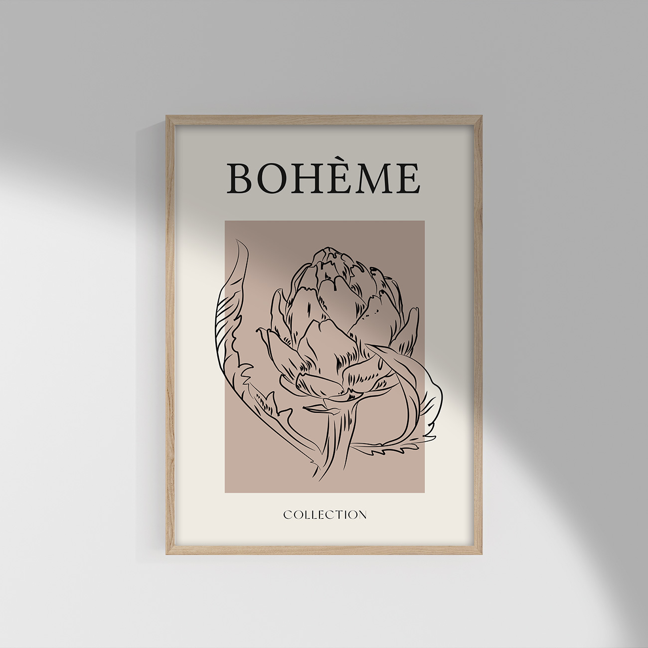 ［BOTANIQUE：B］ベージュの花と人物ライン抽象キャンバスアート[f870]の画像
