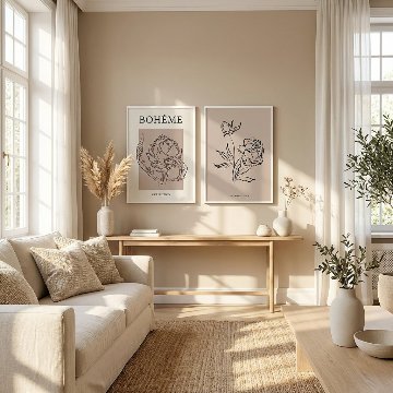 ［BOTANIQUE：B］ベージュの花と人物ライン抽象キャンバスアート[f870]の画像