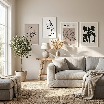 ［BOTANIQUE：B］ベージュの花と人物ライン抽象キャンバスアート[f870]の画像