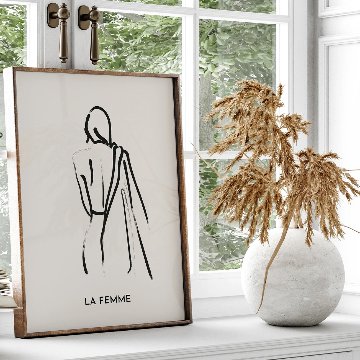 ［BOTANIQUE：B］ベージュの花と人物ライン抽象キャンバスアート[f870]の画像