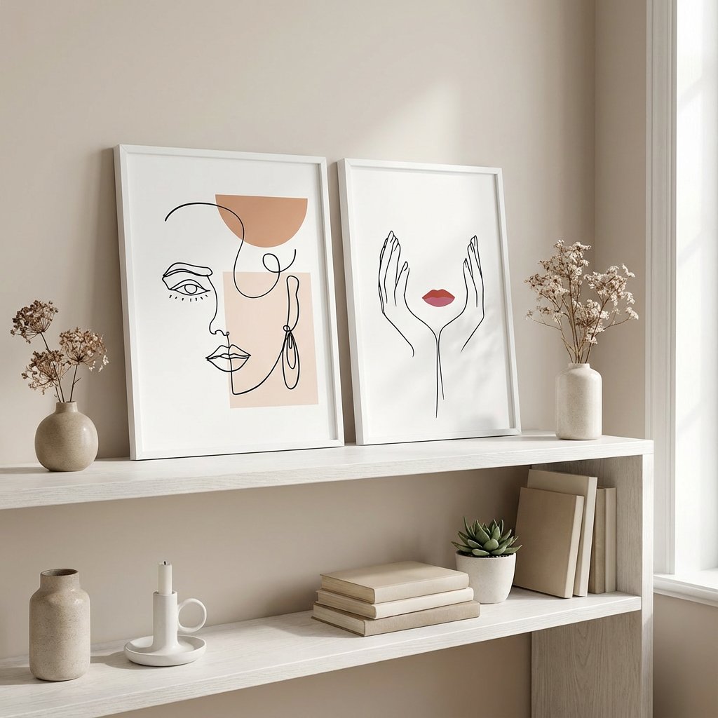 【国内配送・送料無料】レディラインアート×ベージュ×抽象画×女性×ハンド×キャンバスアート×アートポスター[f600]【1~3営業日で出荷】の画像