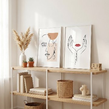 女性モチーフ・ベージュ・アイボリーの抽象ラインアート｜キャンバスアート[f600_2]の画像