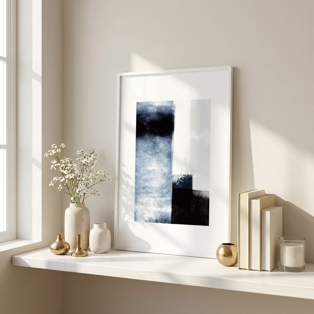 【国内配送・送料無料】『Frostline』ブルー×ブラック青黒｜抽象画×キャンバスアート×アートポスター【1~3営業日で出荷】[f879]の画像