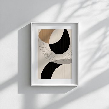 【国内配送・送料無料】『Intersection』ベージュ×ブラック抽象デザイン×キャンバスアート×アートポスター【1~3営業日で出荷】[f883]の画像