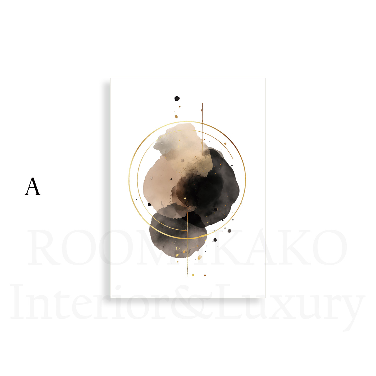 ［金環］ブラック水彩とゴールドリングの抽象キャンバスアート[f887]の画像