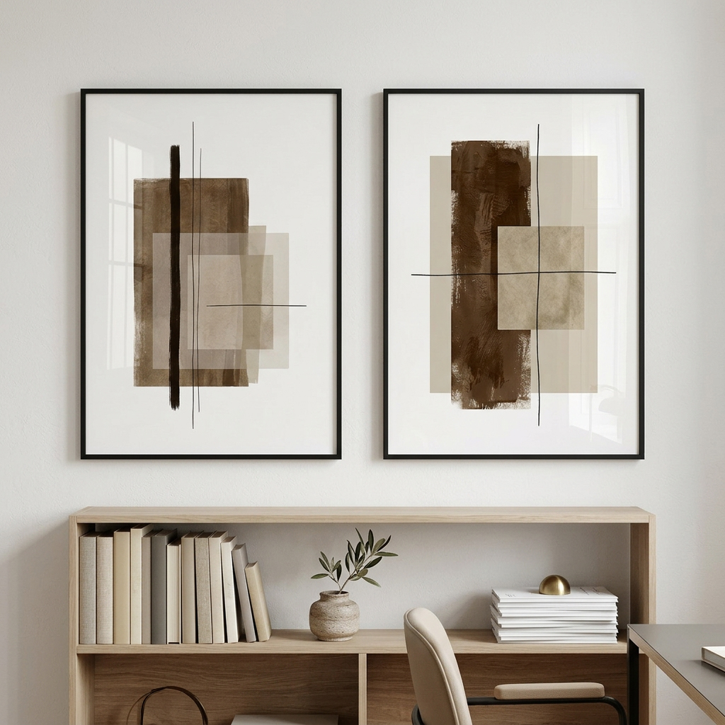 ［Brown Study］ブラウンのブロック抽象キャンバスアート[f888]の画像
