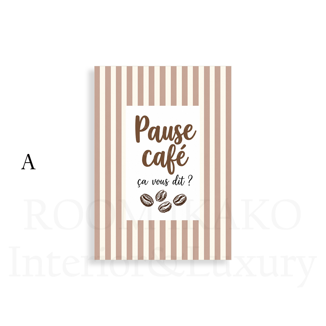 ［Pause café］ピンクベージュのカフェ・タイポグラフィキャンバスアート[f892]の画像