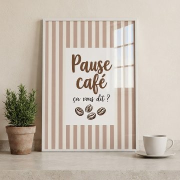 ［Pause café］ピンクベージュのカフェ・タイポグラフィキャンバスアート[f892]の画像