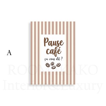 ［Pause café］ピンクベージュのカフェ・タイポグラフィキャンバスアート[f892]の画像