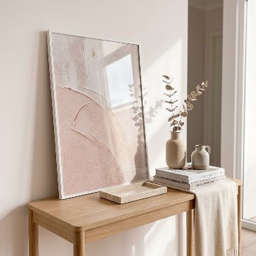 ［BLUSH TRACE］ピンクベージュのインク抽象キャンバスアート[f894]の画像