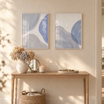 ［BLUE FORMS］ブルーとグレーの抽象キャンバスアート[f895]の画像