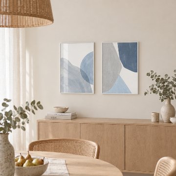 ［BLUE FORMS］ブルーとグレーの抽象キャンバスアート[f895]の画像