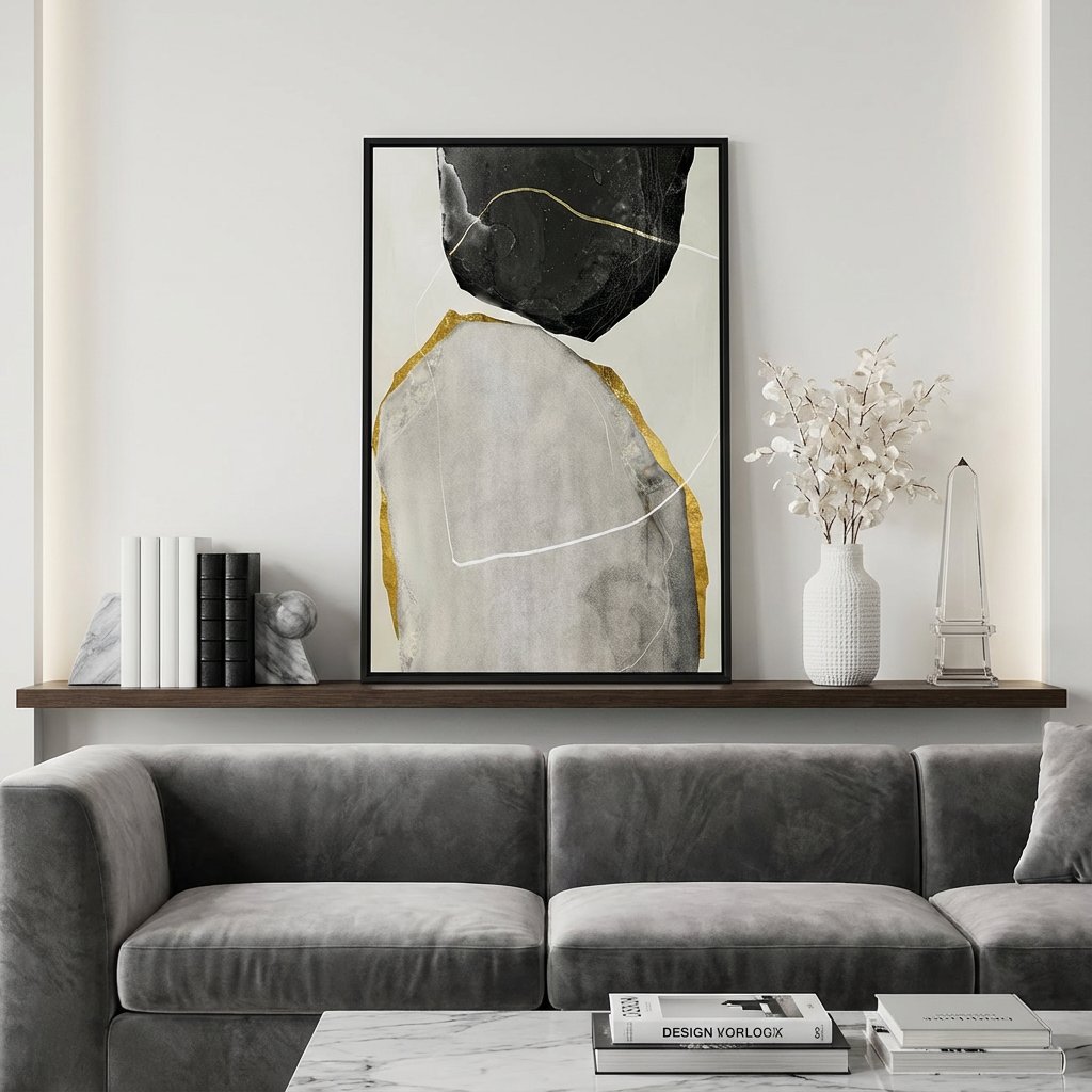 国内配送・送料無料】抽象画×グレーブラックゴールド×石ストーン×現代