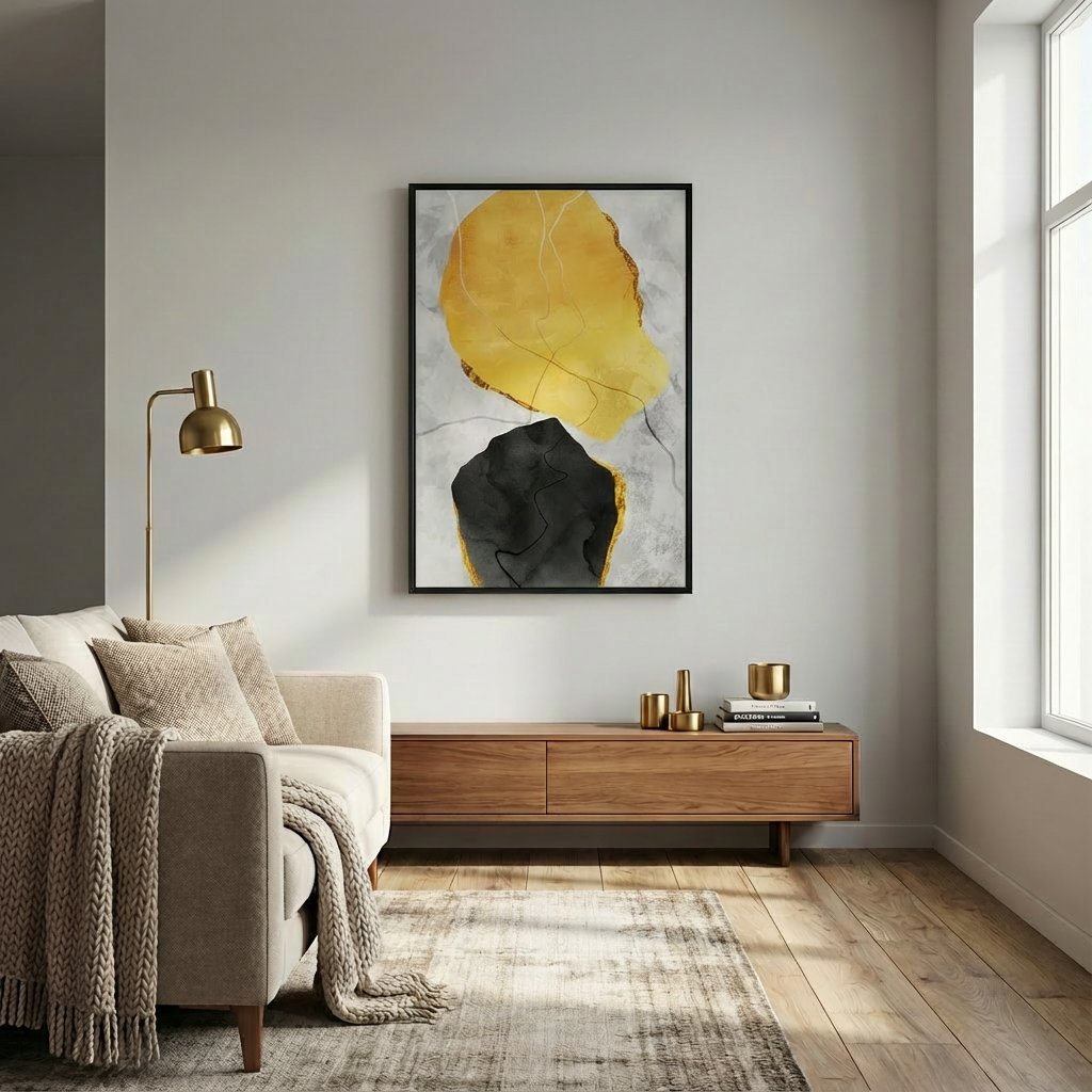 国内配送・送料無料】抽象画×グレーブラックゴールド×石ストーン×現代