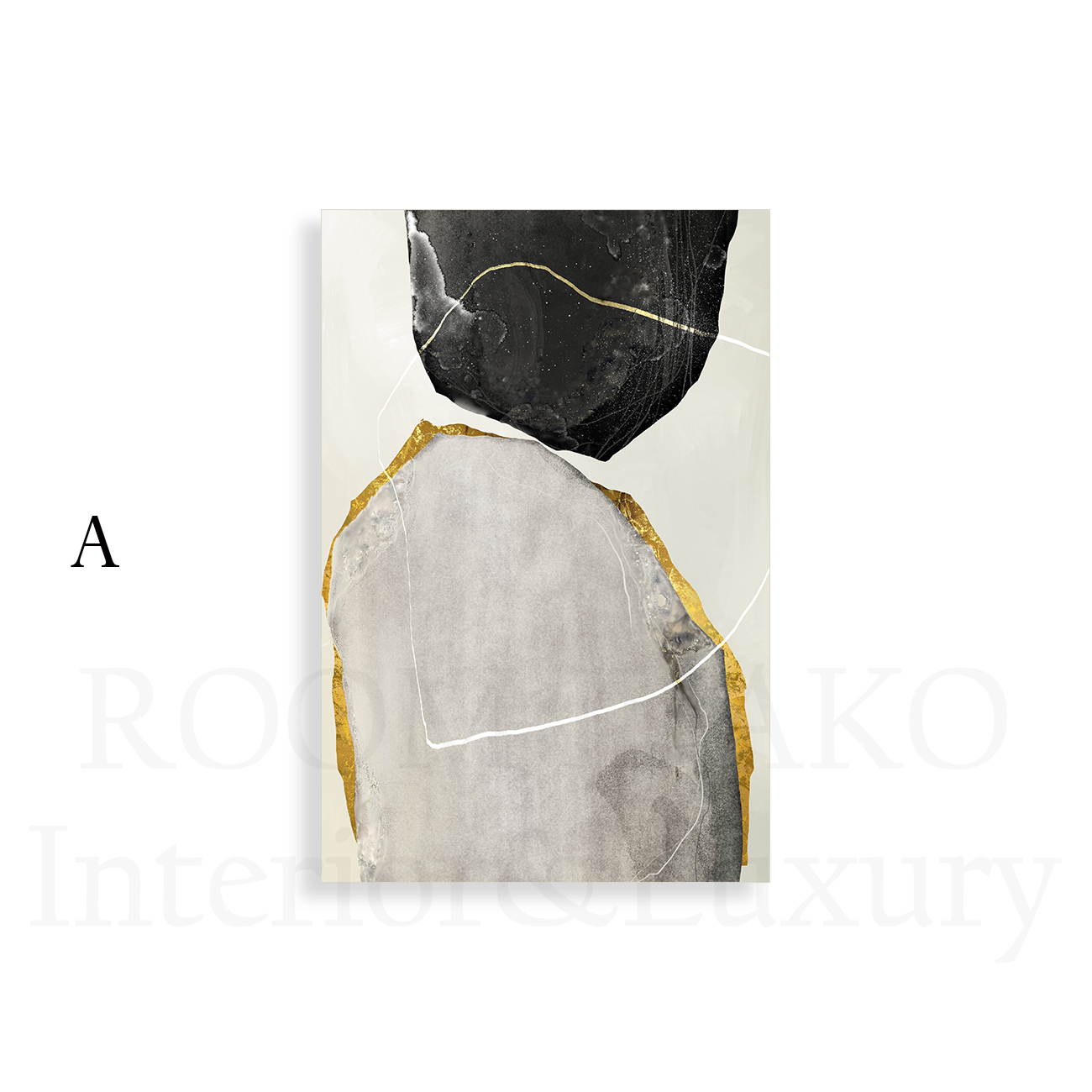 【国内配送・送料無料】抽象画×グレーブラックゴールド×石ストーン×現代アート×近代×キャンバスアート×アートポスター【1~3営業日で出荷】[f464]の画像