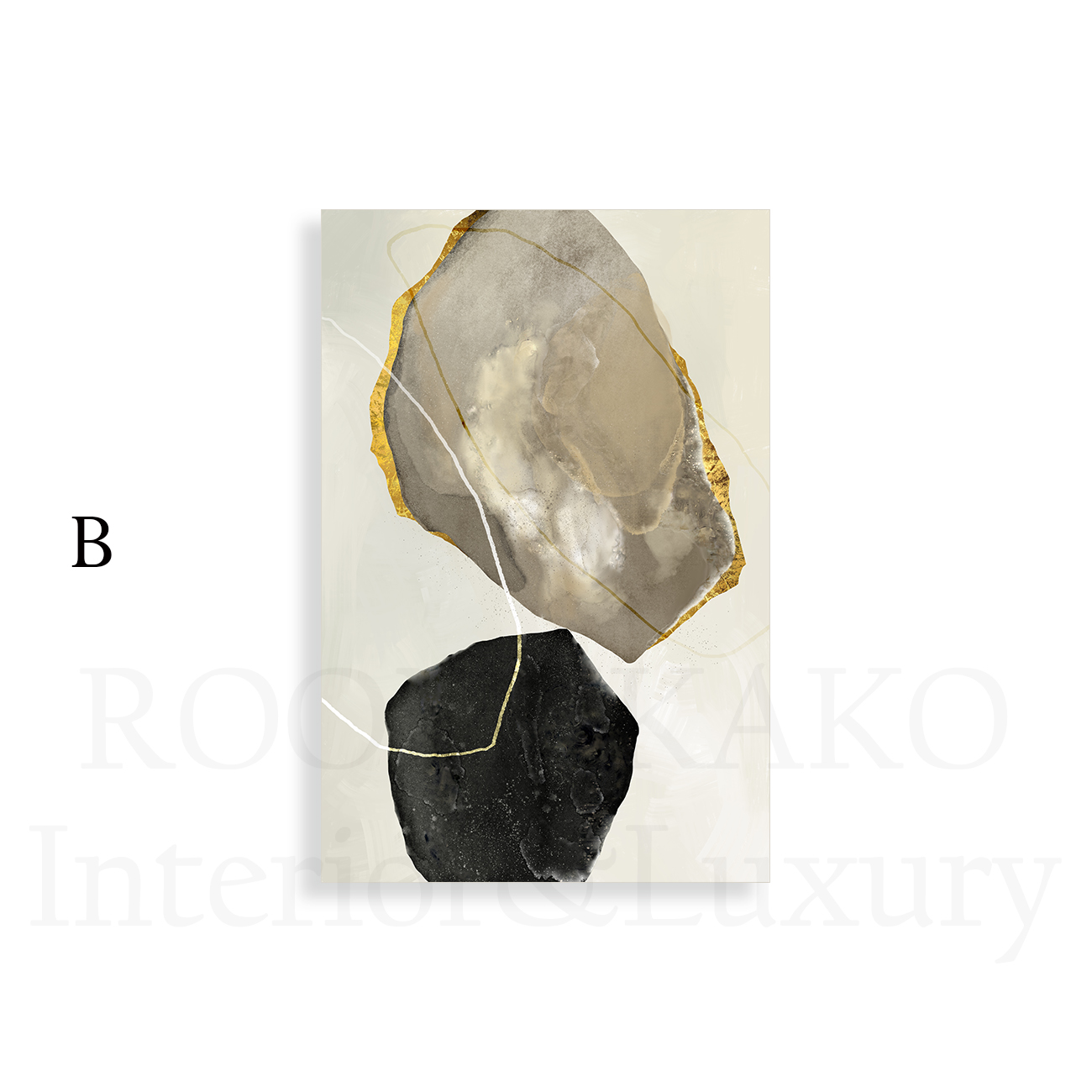 【国内配送・送料無料】抽象画×グレーブラックゴールド×石ストーン×現代アート×近代×キャンバスアート×アートポスター【1~3営業日で出荷】[f464]の画像