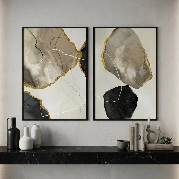 国内配送・送料無料】抽象画×グレーブラックゴールド×石ストーン×現代
