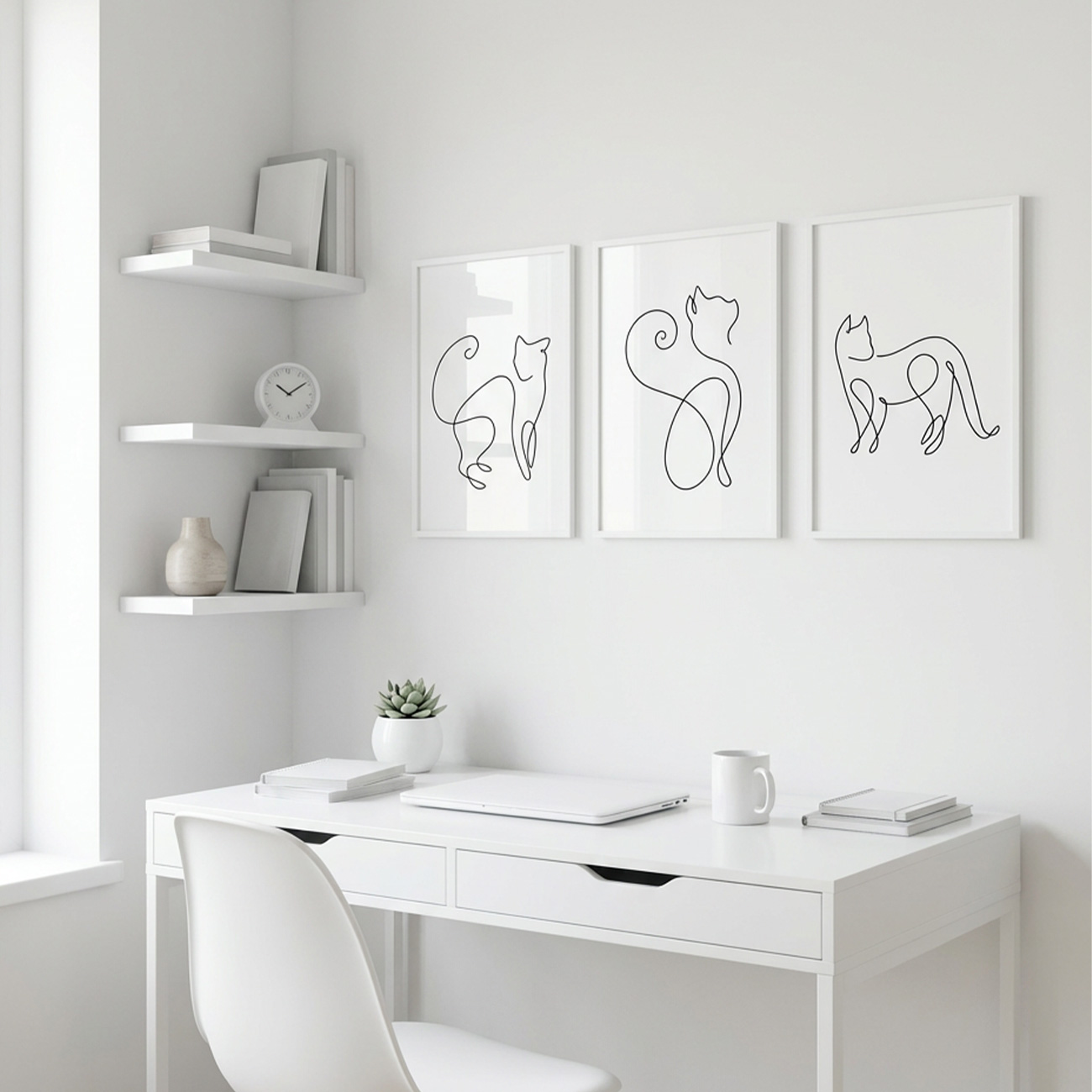 国内配送・送料無料】猫×抽象画×線画×モノトーン×キャンバスアート