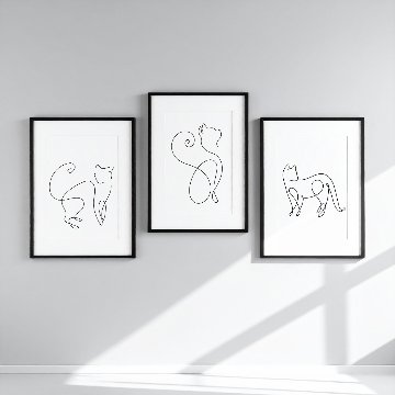 国内配送・送料無料】猫×抽象画×線画×モノトーン×キャンバスアート