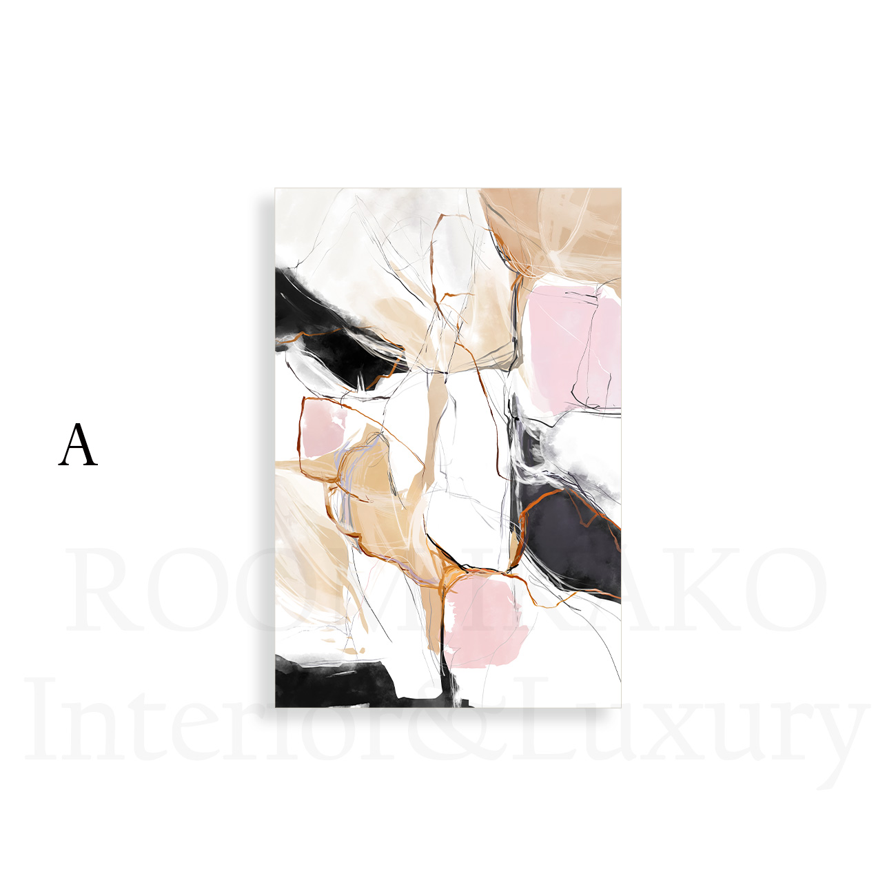【国内配送・送料無料】淡色ピンク×ブラック抽象画アート×近代・現代アート調×ストーン×石×キャンバスアート×アートポスター【納期1〜3営業日】[f690]の画像