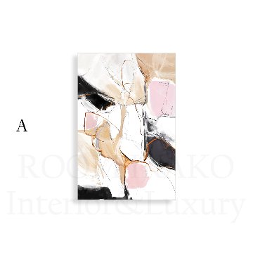 【国内配送・送料無料】淡色ピンク×ブラック抽象画アート×近代・現代アート調×ストーン×石×キャンバスアート×アートポスター【納期1〜3営業日】[f690]の画像